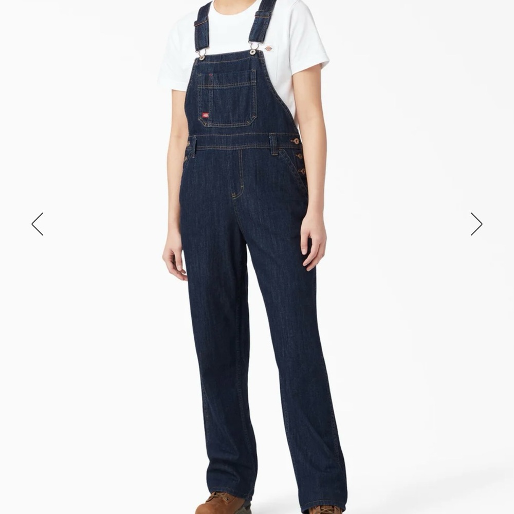 NWOT Dickies Women's Relaxed Fit Bib Overalls Dark Blue Denim Jean Coveralls M